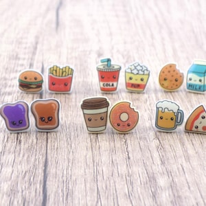 Choose your Food Themed Earrings - Burger/Fries Popcorn/Soda Pizza/Beer Coffee/Donut Milk/Cookies