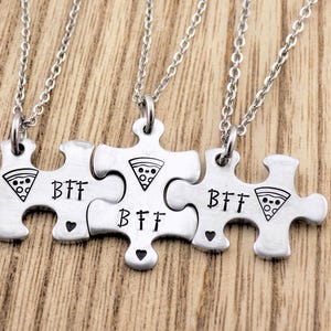 Matching Best Friends Gifts - Bff Pizza Necklaces - Set of 3 Necklaces, all puzzle pieces link together
