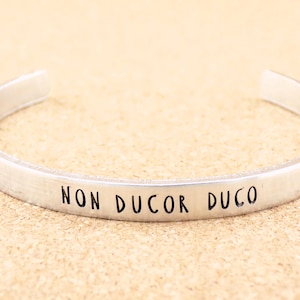 Handstamped Aluminum Cuff: Non Ducor Duco, Inspirational Latin Phrase
