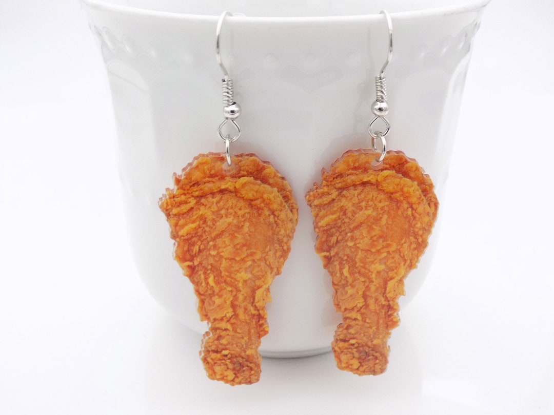 Real Looking Fried Chicken Drumstick Adorable Fast Food Earrings Etsy