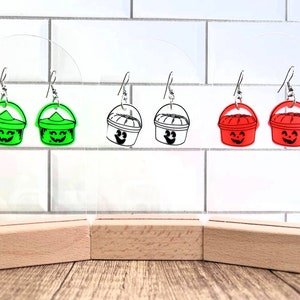 Halloween Bucket Dangle Earrings: Ghost, Pumpkin, Witch