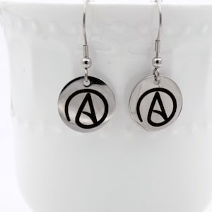 Atheist Earrings, Atheist jewelry,  Laser Marked Jewelry, Free thinker, Atheist symbol for her & him, laser engraved jewelry surgical steel