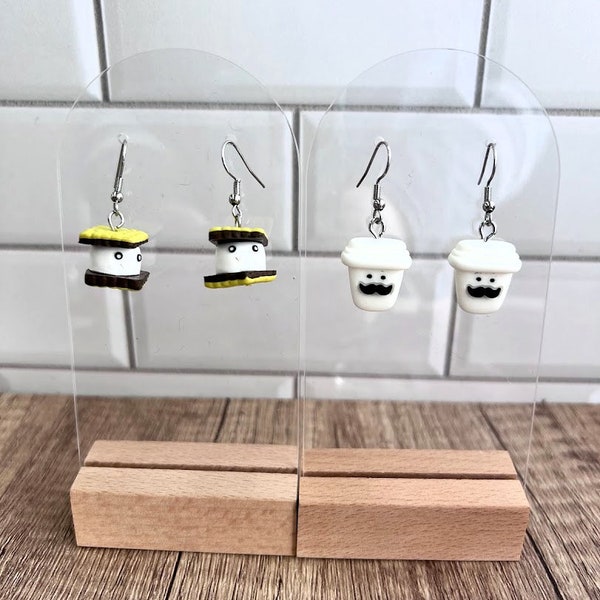 Mustache Coffee Takeout Cup or Campfire Smore Earrings - Coffee or Snack Themed Gift idea for her