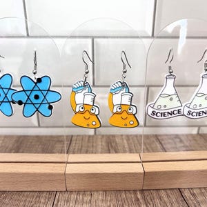 Science Flask Jewelry or Atom Earrings - Science Earrings for her or him - Gift for science biology teacher - Gift for science major