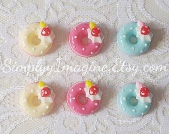 Donut Food Whipped Cream Dessert Cabochon Resin Flatback - 6 PCS