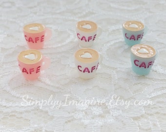 Coffee Cup Mug Cafe Heart Dessert Food Cabochon Resin Flatback Miniature Scrapbook Supplies - 6 PCS