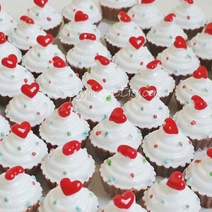 Heart Cupcake Dessert Food Cabochon Resin Flatback - 6 PCS