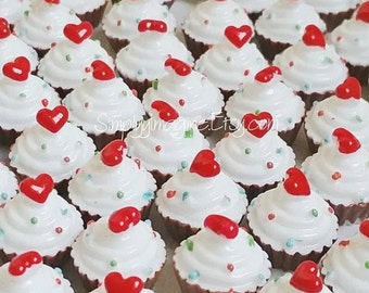 Heart Cupcake Dessert Food Cabochon Resin Flatback - 6 PCS