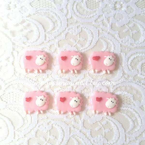 Cute Sheep Animal Cabochon Resin Flatback Heart Scrapbook - 6 PCS