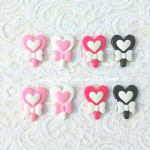 Heart Bow Ribbon Lollipop Dessert Nourriture Cabochon Résine Flatback - 4/8 PCS