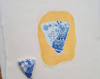 Linocut Art || Sea Pottery || Printed by Hand on Japanese Paper