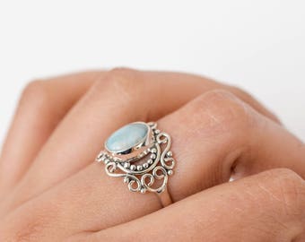 Larimar Gemstone Ring, Larimar Jewelry, Boho Ring