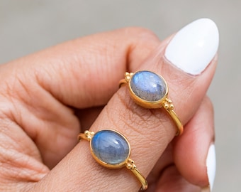Oval Labradorite Ring, Gold Vermeil Ring