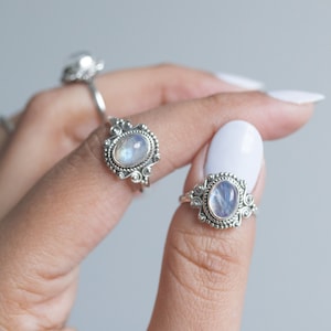 Oval Moonstone Ring, Boho Silver Ring