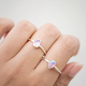 Pink Moonstone Ring, Minimalist Silver Ring