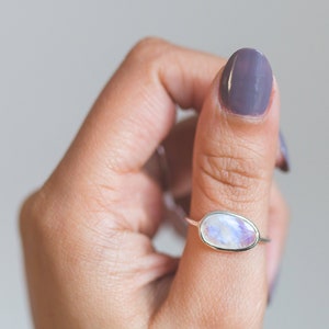 Faceted Moonstone Delicate Silver Ring, June Birthstone Ring