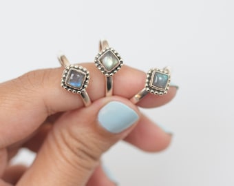 Square Labradorite Ring in Sterling Silver