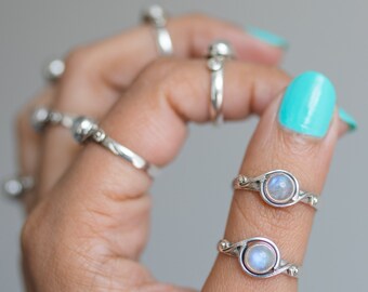 Round Stone Ring, Moonstone Crystal - Hippie Boho Ring