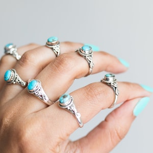 Oval Turquoise Ring, Forget Me Not Ring