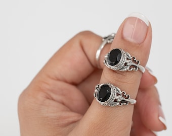 Oval Black Onyx Ring in Solid Sterling Silver