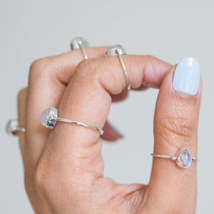 Thin Silver Ring, Pear Moonstone Ring