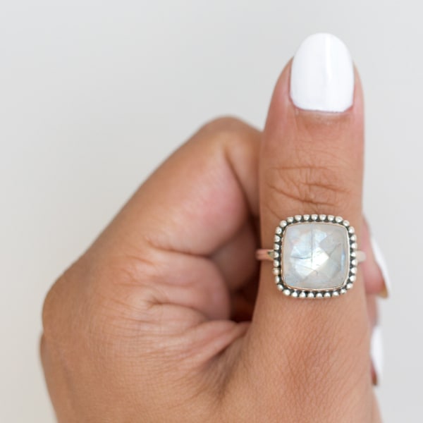 Natural Moonstone Ring in Solid Sterling Silver