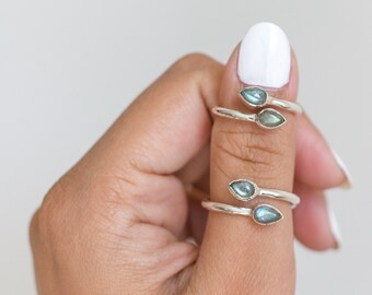 Pear Labradorite Adjustable Sterling Silver Ring