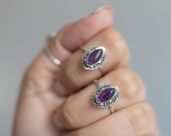 Marquise Amethyst Ring, Natural Amethyst, Gypsy Boho Ring