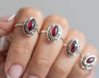 Marquise Garnet Ring, Natural Garnet, Gypsy Boho Ring