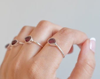 Minimalist Ruby Ring, Pear Ruby Birthstone Ring