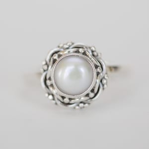 Pearl Silver Ring, White Pearl Ring