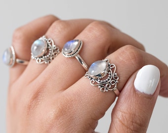 Moonstone Statement Ring, Sterling Silver Rings