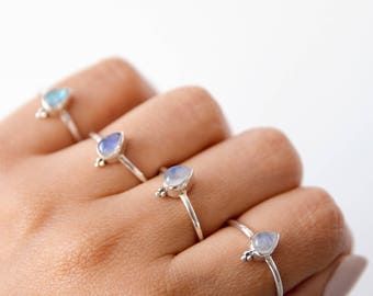 Dainty Moonstone Ring, Delicate Silver Ring