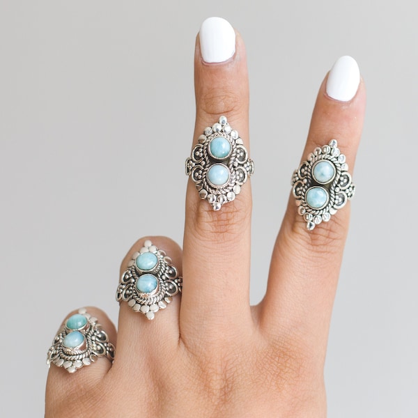 Larimar Boho Ring, Silver Cocktail Ring