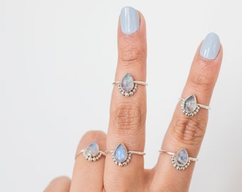 Minimalist Moonstone Ring, Pear Moonstone Ring