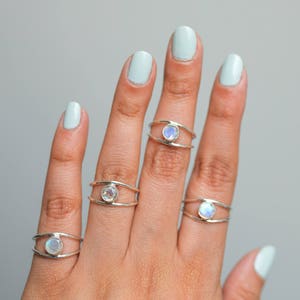 Faceted Moonstone Ring, Delicate Silver Ring