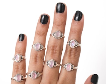 Oval Moonstone Ring, Pink Gemstone Ring, Delicate Rings