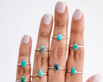 Pear Turquoise Ring, Dainty Stacking Ring, Forget Me Not Ring