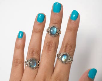 Labradorite Ring, Organic Silver Ring