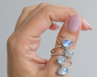 Adjustable Silver and Blue Moonstone Ring