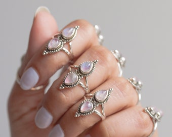 Teardrop Stone Ring, Pink Moonstone Ring