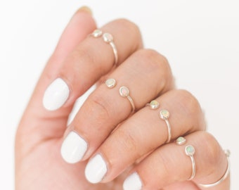 Ethiopian Opal Adjustable Dainty Stacking Ring, Thin Silver Rings
