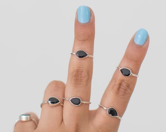 Pear Teardrop Black Onyx Handmade Silver Ring