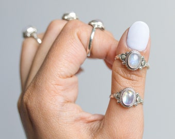 Blue Moonstone Ring, Delicate Silver Ring