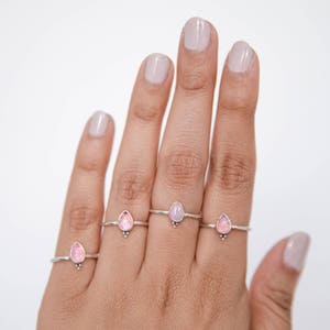 Pink Moonstone Ring, Teardrop Stone Ring Sterling Silver