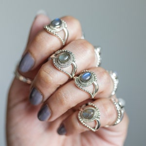 Oval Labradorite Ring, Boho Hippie Ring