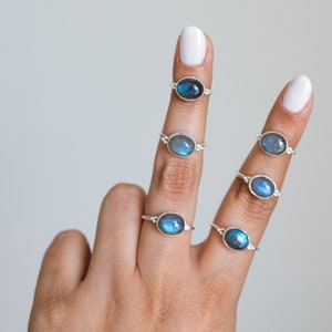 Oval Labradorite Ring, Blue Labradorite Ring