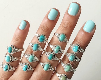 Oval Turquoise Ring, Forget Me Not Ring, Bohemian Rings, Boho Gypsy Ring