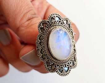 Boho Moonstone Ring, Moonstone Crystal Ring