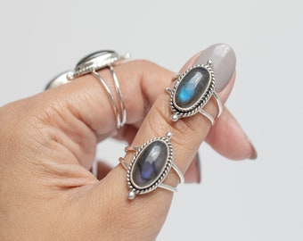 Oval Labradorite Statement Ring, Boho Sterling Silver Ring